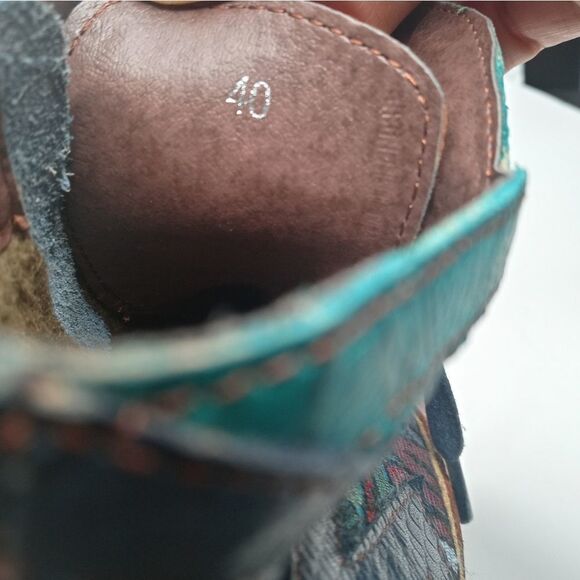 SOCOFY Bohemian Splicing Pattern Block Zipper Ankle Leather Boots - Picture 8 of 10